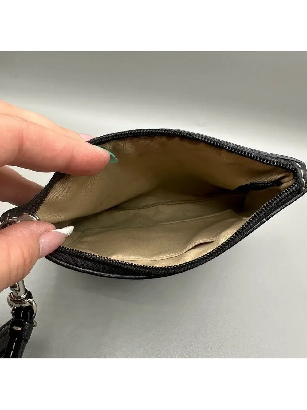 Coach Black Soft Leather Pleated Wristlet Pouch Coin Purse
